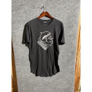 Pink Dolphin Shirt Mens Large Black Graphic Ocean Wave Dolphin Logo Surf Tee